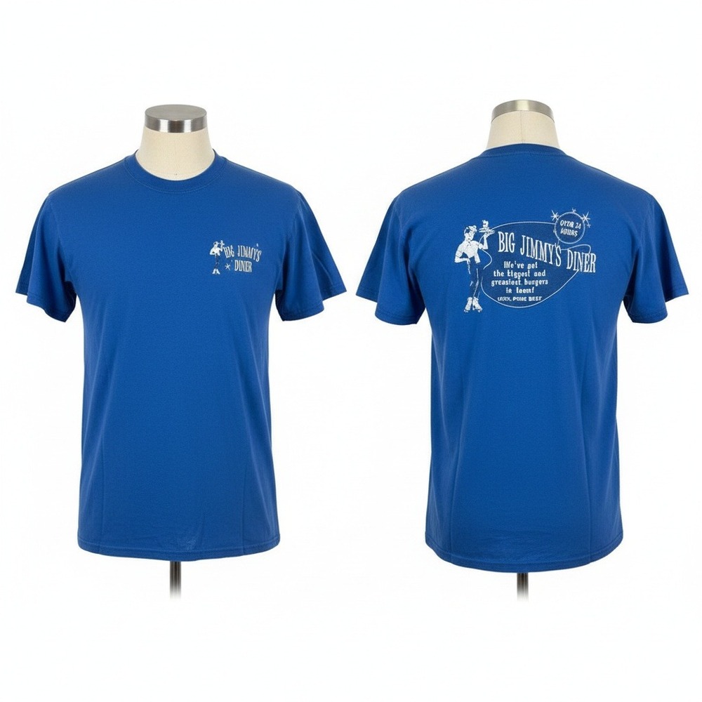 Big Jimmy's Diner Graphic T-Shirt‎ Mens Medium Blue Carhop Retro 50s Humor